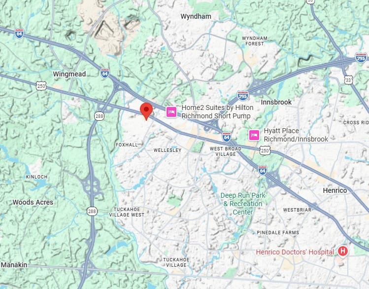 Wyndham, VA Invisalign 1 Map of Richmond Virginia Orthodontics' Short Pump office in Henrico, near Wyndham, VA